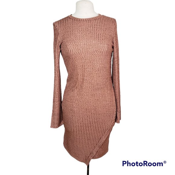 J For Justify Auburn Color Long Sleeve Bodycon Ribbed Knit Dress Size Large - Picture 1 of 1